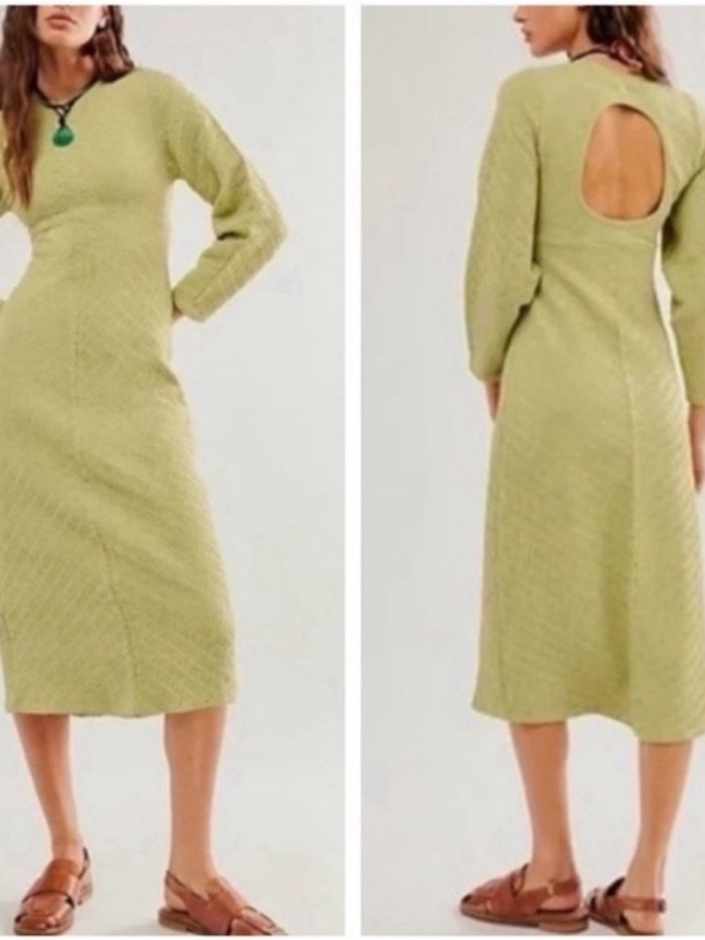 Free People Olive Green Maxi Dress with Front Keyhole